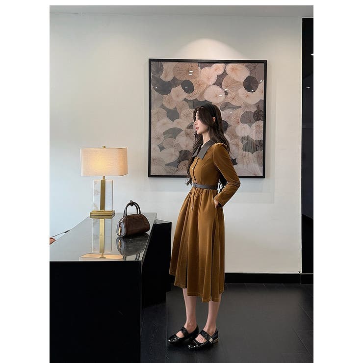 カラーコントラストの襟付きシングルブレストワンピース | Ulysses | 詳細画像3 