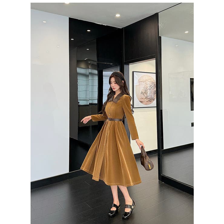 カラーコントラストの襟付きシングルブレストワンピース | Ulysses | 詳細画像4 