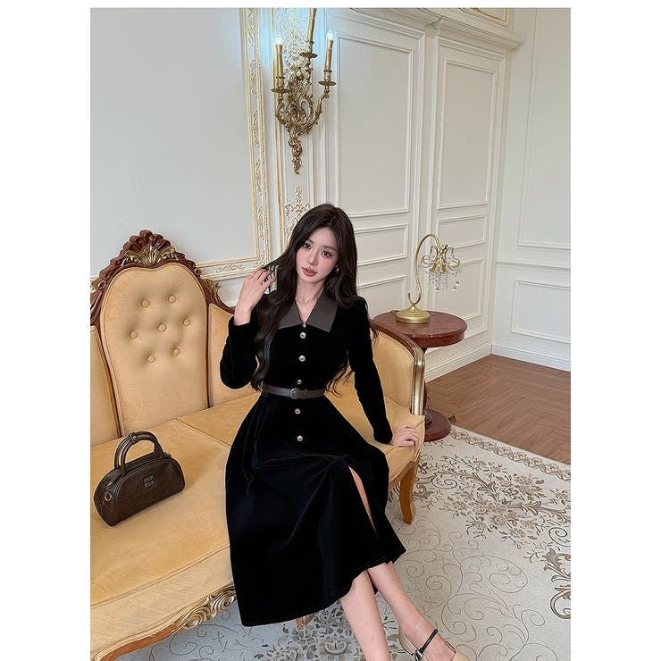 カラーコントラストの襟付きシングルブレストワンピース | Ulysses | 詳細画像5 