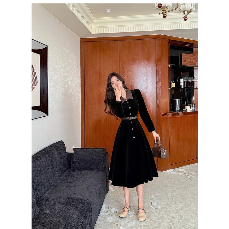 カラーコントラストの襟付きシングルブレストワンピース | Ulysses | 詳細画像6 