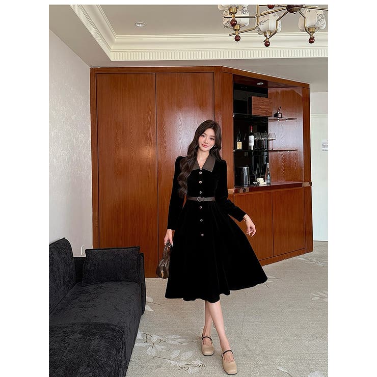 カラーコントラストの襟付きシングルブレストワンピース | Ulysses | 詳細画像7 