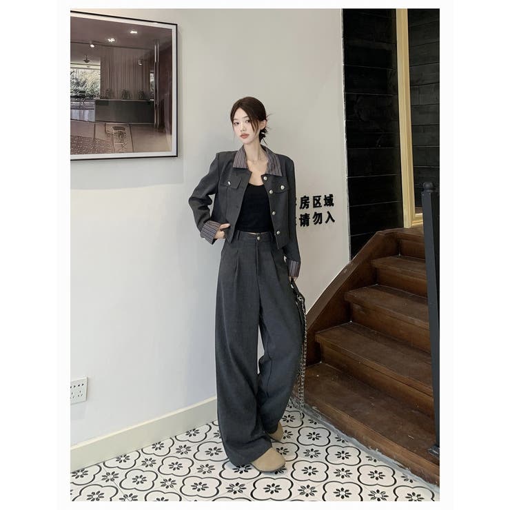 ダークグレー | ショートシングルブレストジャケットワイドパンツセットアップ | Ulysses