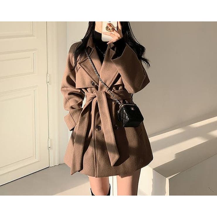 ブラウン | リボン襟付きダブルブレストメルトンジャケット | Ulysses