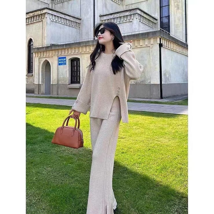 ニットサイドスリットトップスワイドパンツセットアップ | Ulysses | 詳細画像1 