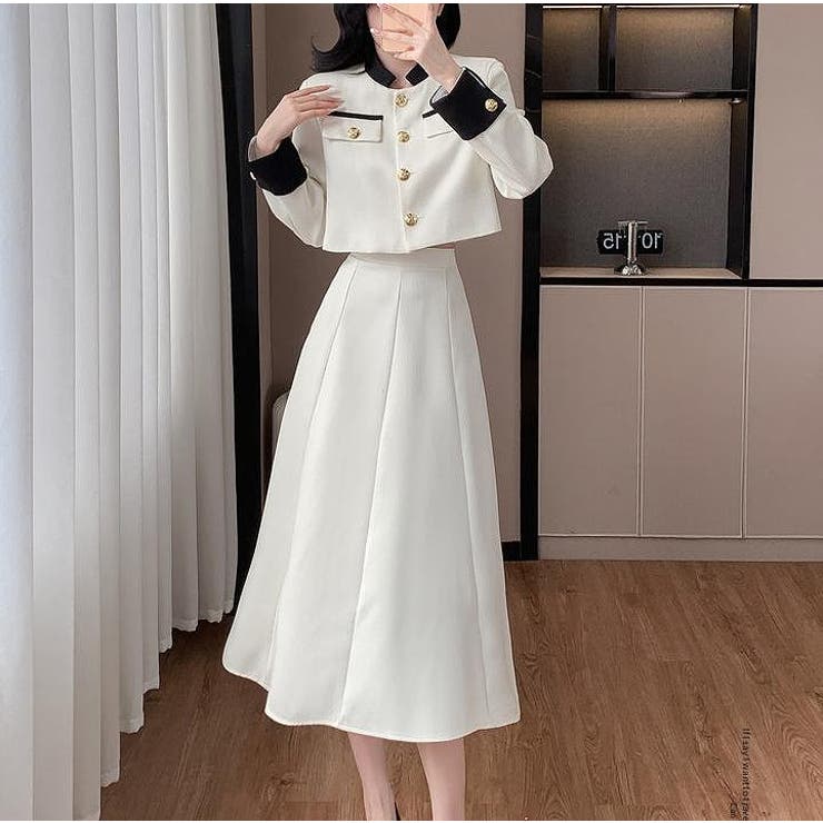 オフホワイト | 配色ショートジャケットスカートセットアップ | Ulysses