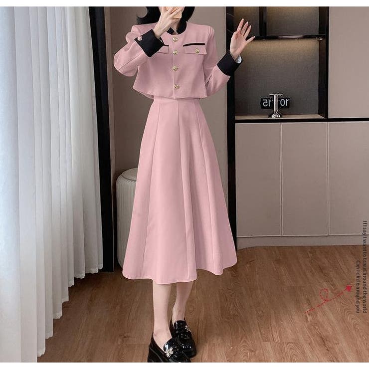 ピンク | 配色ショートジャケットスカートセットアップ | Ulysses