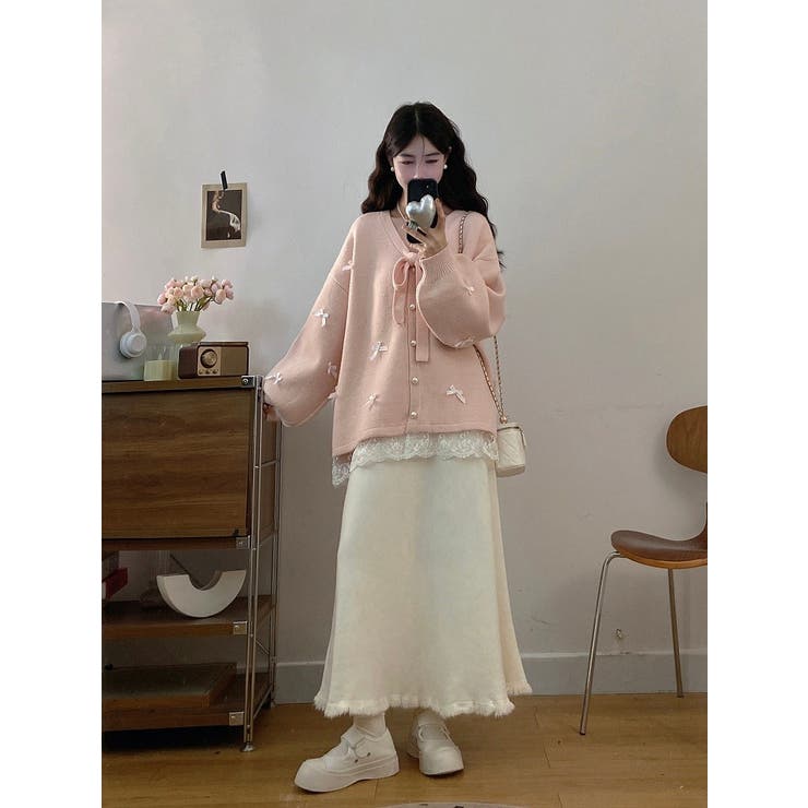 ピンク | リボンVネックカーディガンジャケット | Ulysses