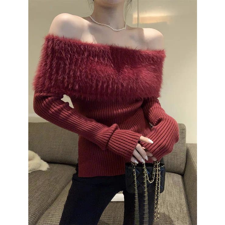 レッド | ボートネックセーター | Ulysses