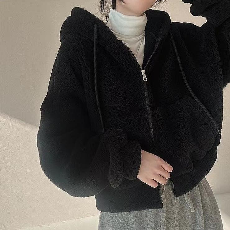 ブラック | ショートフード付き羊羔毛ジャケット | Ulysses