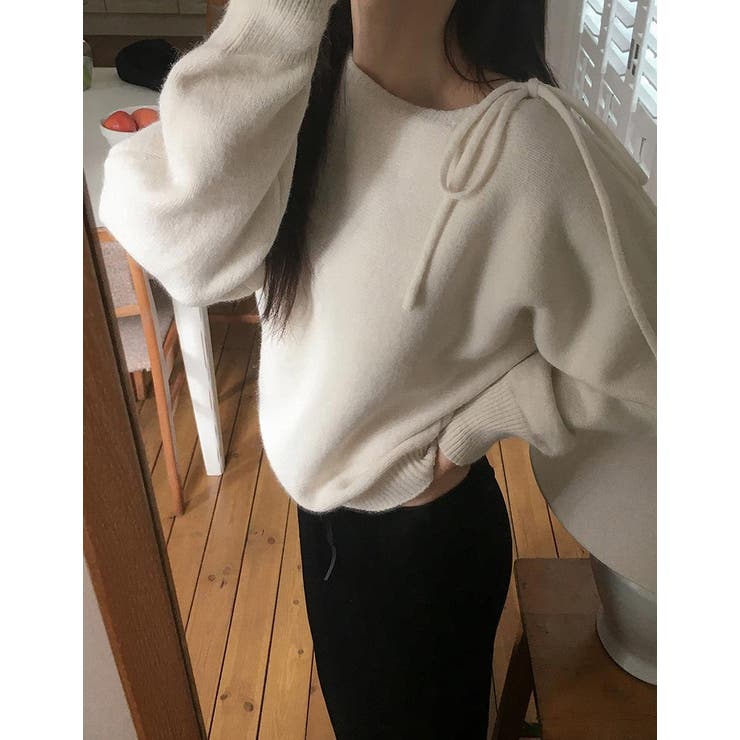 リボンオフショルダーニットトップス | Ulysses | 詳細画像1 