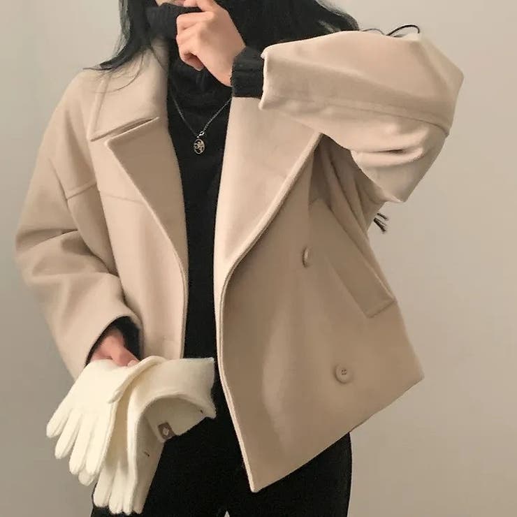 ライトベージュ | 襟付きダブルブレストショートメルトンジャケット | Ulysses