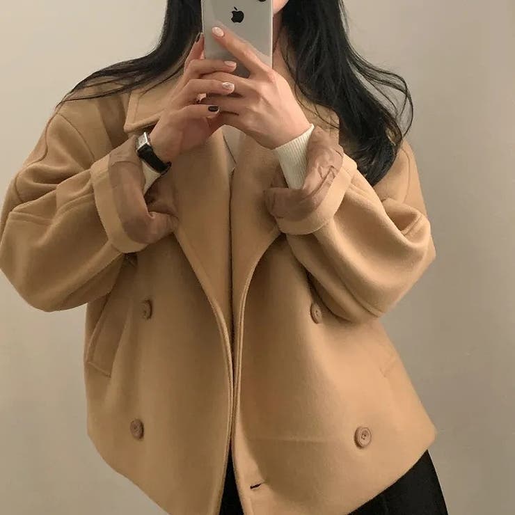 ベージュ | 襟付きダブルブレストショートメルトンジャケット | Ulysses