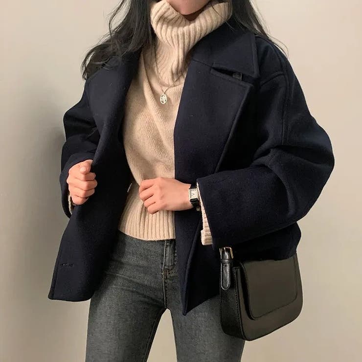 ネイビー | 襟付きダブルブレストショートメルトンジャケット | Ulysses