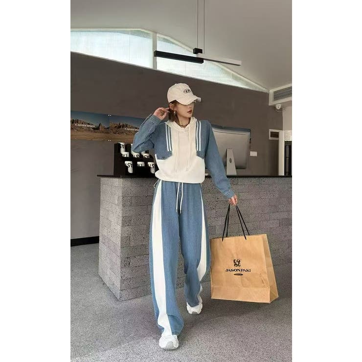 オフホワイト | スウェット切り替えデニムトップスパンツセットアップ | Ulysses