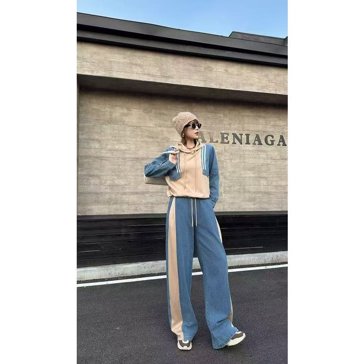 ベージュ | スウェット切り替えデニムトップスパンツセットアップ | Ulysses