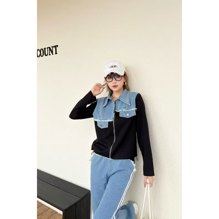 ブラック | スウェット切り替えデニムトップスパンツセットアップ | Ulysses