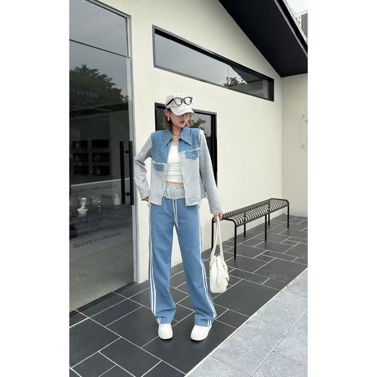 グレー | スウェット切り替えデニムトップスパンツセットアップ | Ulysses