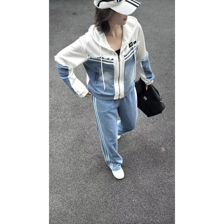 スウェット切り替えデニムトップスパンツセットアップ | Ulysses | 詳細画像1 