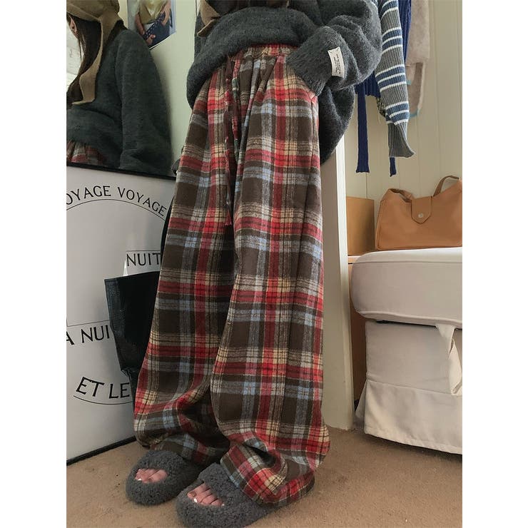 レッド | メルトンチェック柄ワイドパンツ | Ulysses