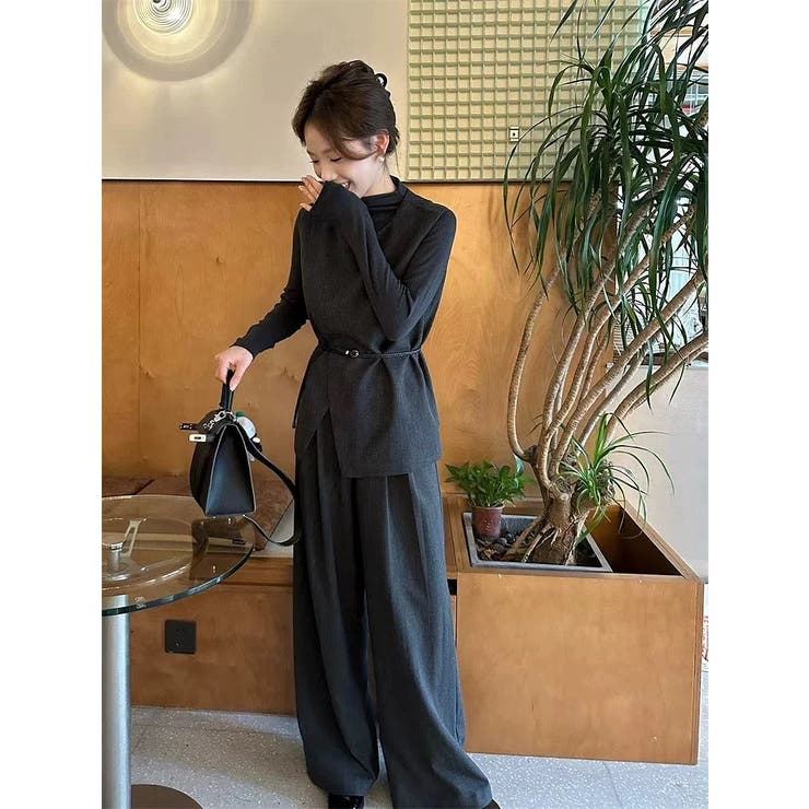 ダークグレー | ベルト付きベストトップスワイドパンツセットアップ | Ulysses