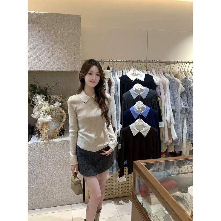 カラーコントラストの襟付きニットトップス | Ulysses | 詳細画像2 