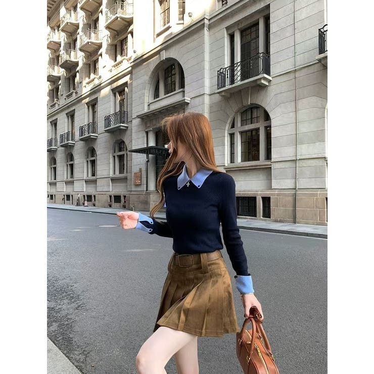 カラーコントラストの襟付きニットトップス | Ulysses | 詳細画像3 