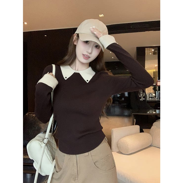 カラーコントラストの襟付きニットトップス | Ulysses | 詳細画像7 