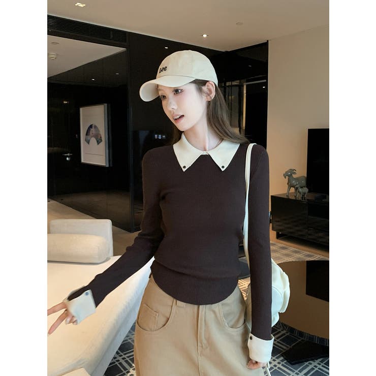 カラーコントラストの襟付きニットトップス | Ulysses | 詳細画像8 