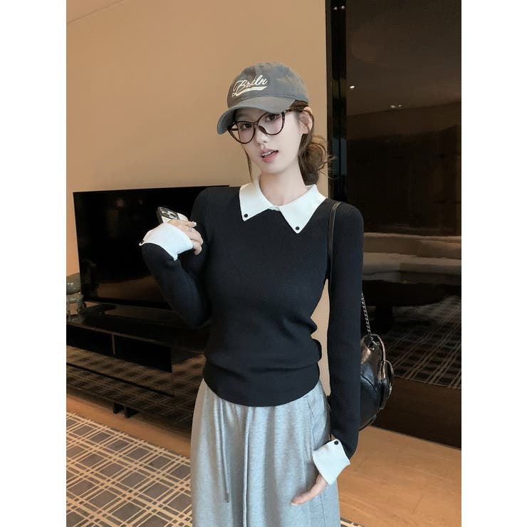 カラーコントラストの襟付きニットトップス | Ulysses | 詳細画像10 