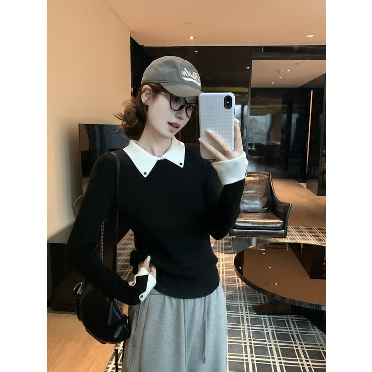 カラーコントラストの襟付きニットトップス | Ulysses | 詳細画像11 