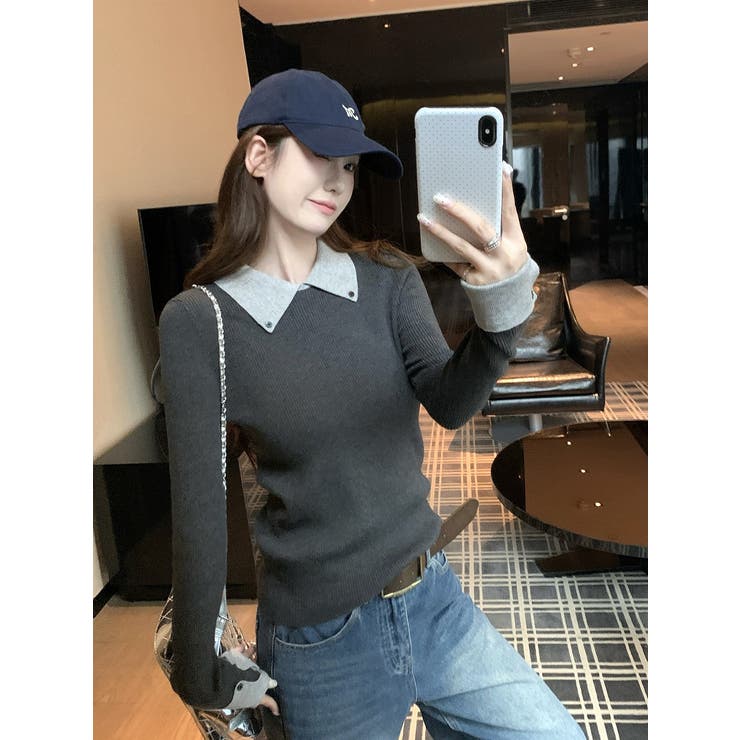 カラーコントラストの襟付きニットトップス | Ulysses | 詳細画像14 