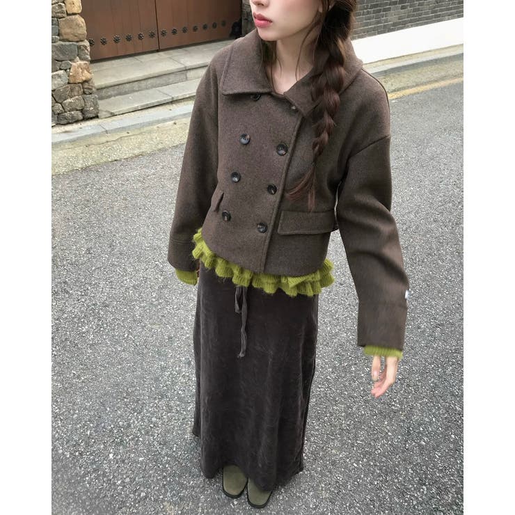 ブラウン | 襟付きダブルブレストショートメルトンジャケット | Ulysses