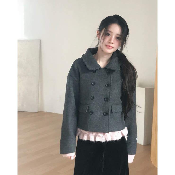 グレー | 襟付きダブルブレストショートメルトンジャケット | Ulysses