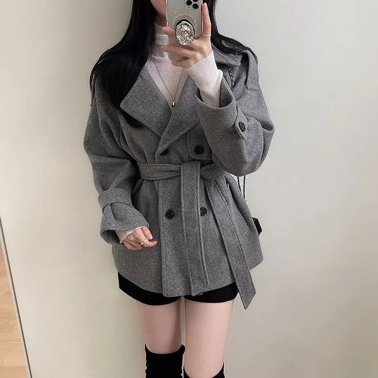 グレー | リボンダブルブレストメルトンジャケット | Ulysses