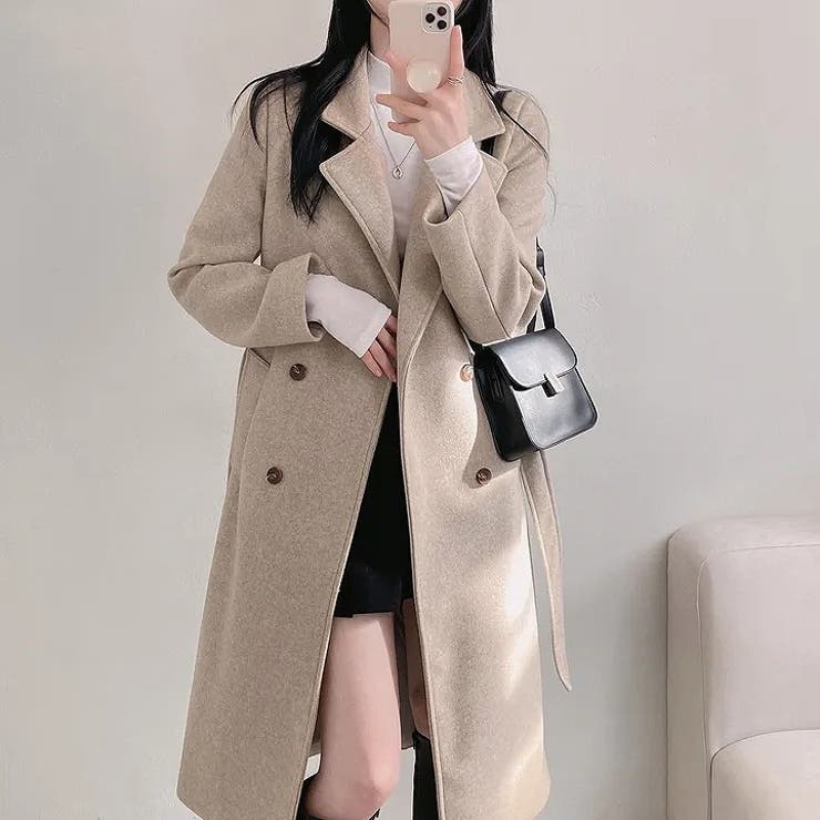 ベージュ | リボンダブルブレストロングメルトンジャケット | Ulysses