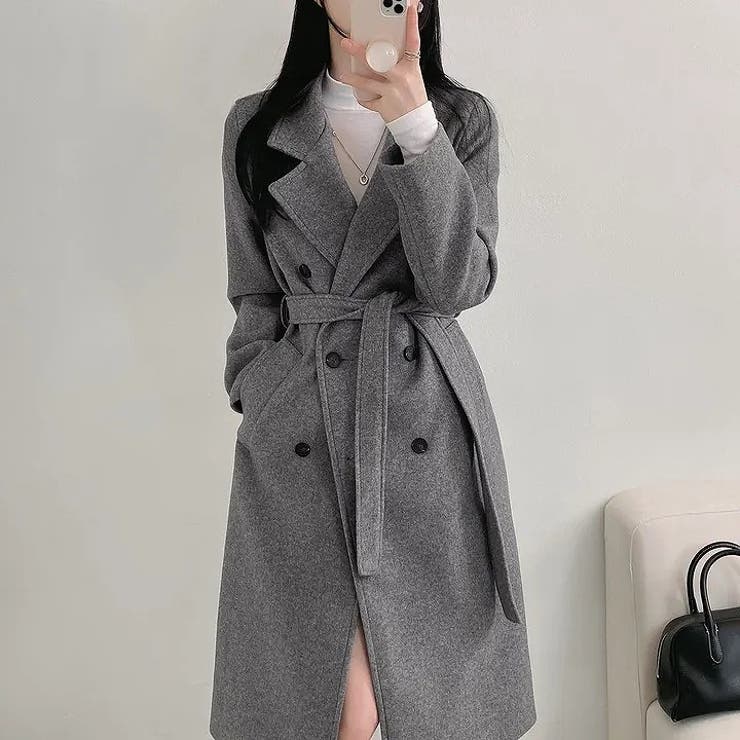 グレー | リボンダブルブレストロングメルトンジャケット | Ulysses