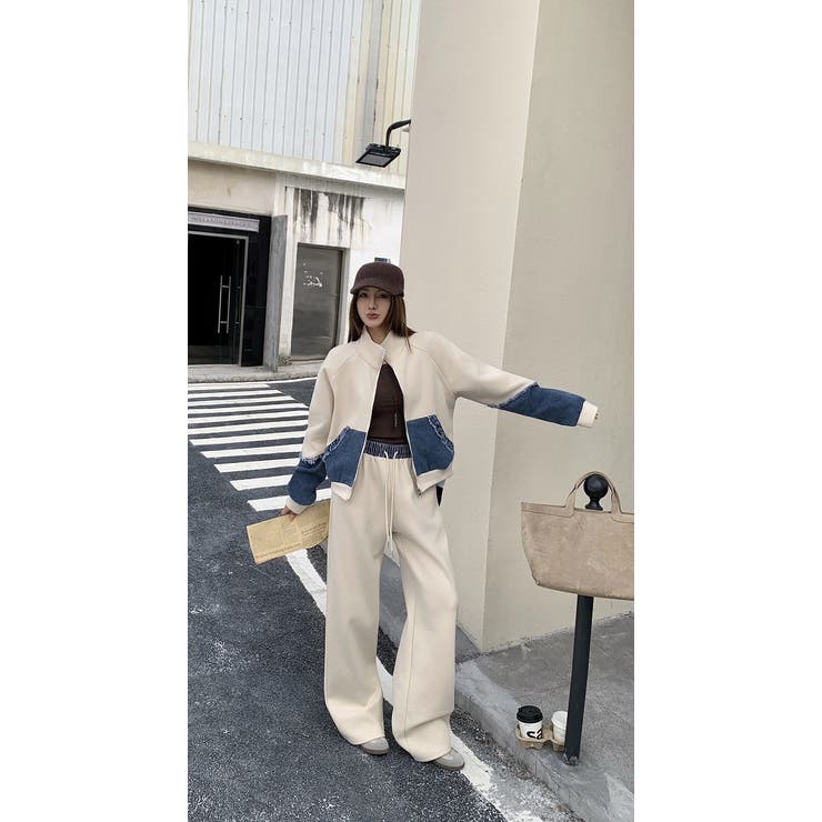 スウェット切り替えデニムトップスワイドパンツセットアップ | Ulysses | 詳細画像1 