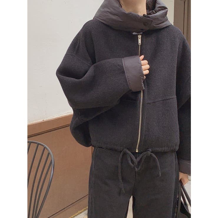 ブラック | フード付きショートメルトンジャケット | Ulysses