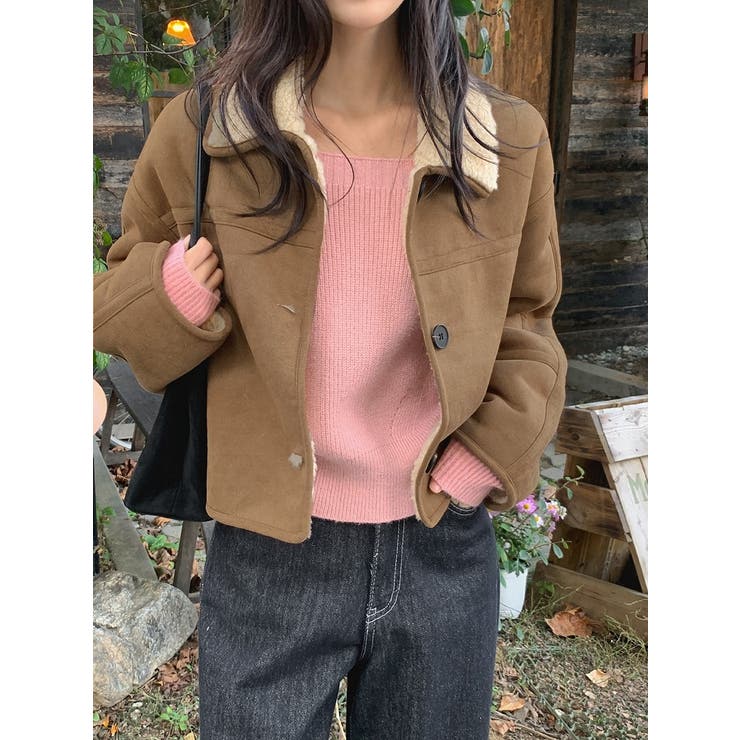 襟付きシングルブレスト鹿の毛皮の綿毛ショートジャケット | Ulysses | 詳細画像3 