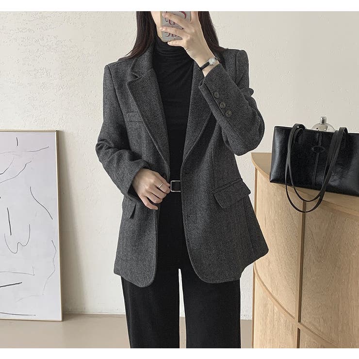 ブラック | 襟付きシングルブレストメルトンジャケット | Ulysses