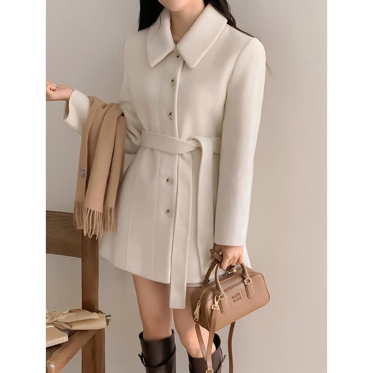 オフホワイト | リボン襟付きシングルブレストメルトンジャケット | Ulysses