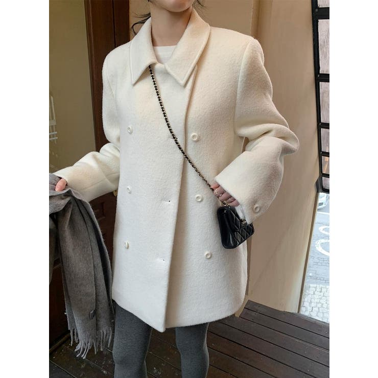 アイボリー | 襟付きダブルブレストメルトンジャケット | Ulysses