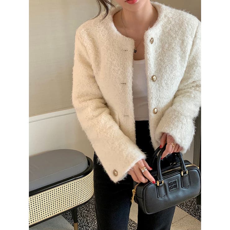 オフホワイト | ノーカラーシングルブレストショートジャケット | Ulysses