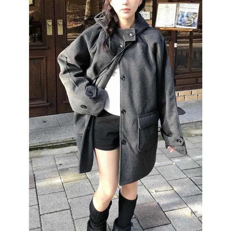 ダークグレー | フード付きシングルブレストメルトンジャケット | Ulysses