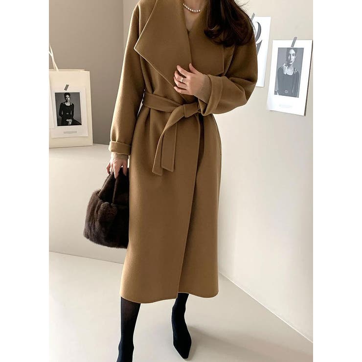 キャメル | リボン襟付きロングメルトンジャケット | Ulysses