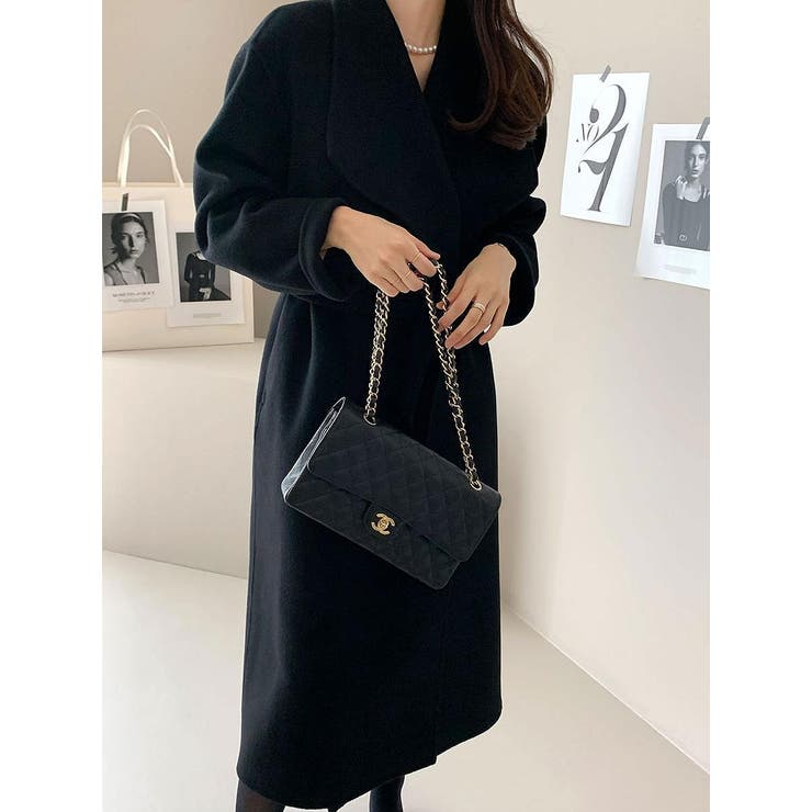 ブラック | リボン襟付きロングメルトンジャケット | Ulysses