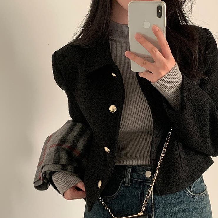 ブラック | ショート襟付きシングルブレストメルトンジャケット | Ulysses