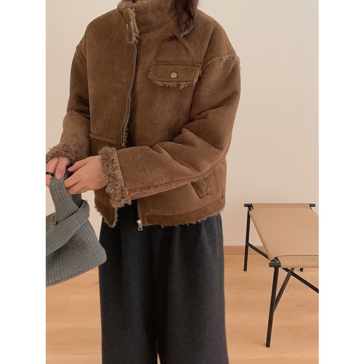 ブラウン | スタンドカラー鹿の毛皮の綿毛ジャケット | Ulysses