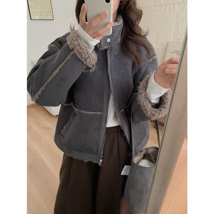 グレー | スタンドカラー鹿の毛皮の綿毛ジャケット | Ulysses