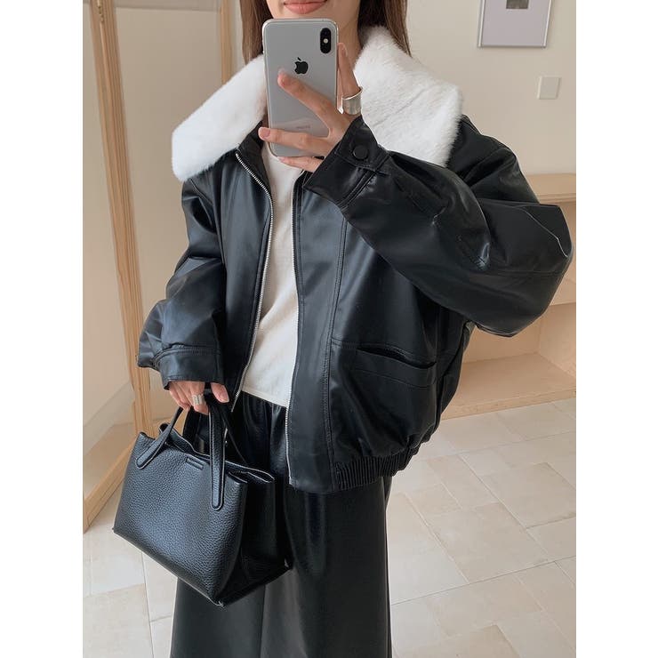 ブラック | 襟付き合成皮革ジャケット | Ulysses